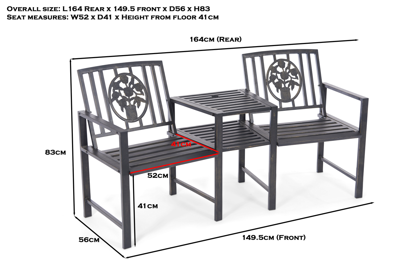 Coalbrookdale Duo Garden Bench with Central Table – Cast Iron & Steel Companion Seat in Antique Bronze