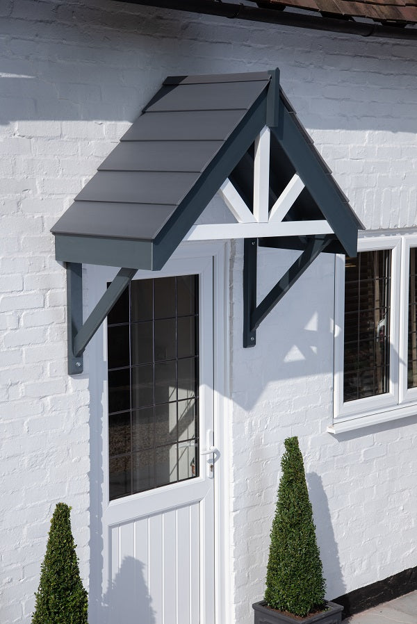 Greenhurst Deluxe Door Canopy – UV-Stable Weatherproof Polymer | White or Grey Frame | W132 x D63 x H126cm