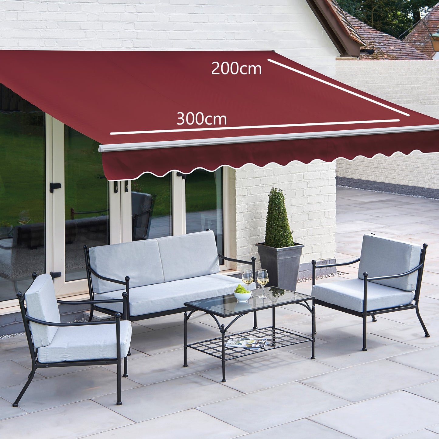 Easy Fit Greenhurst Royal Red Patio Awning – Retractable Sun Canopy | 2.5m, 3m & 3.5m Sizes