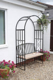 Huntingdon Garden Arch with Bench and Cushion – Steel Frame Seating in Gun Metal Grey