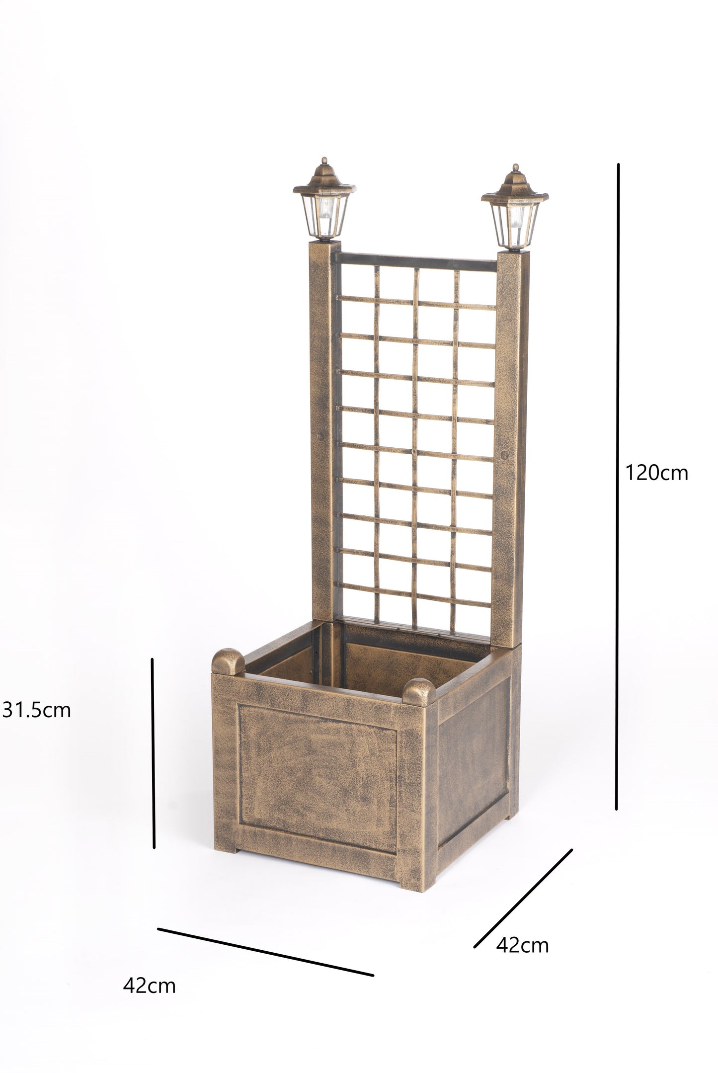 Elegant Bronze Solar Trellis Planter with Lantern – 120cm Height