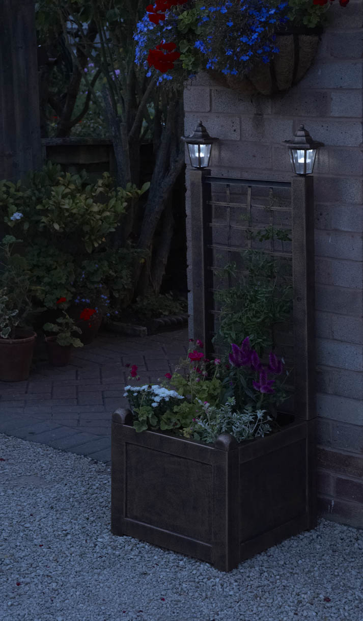 Elegant Bronze Solar Trellis Planter with Lantern – 120cm Height