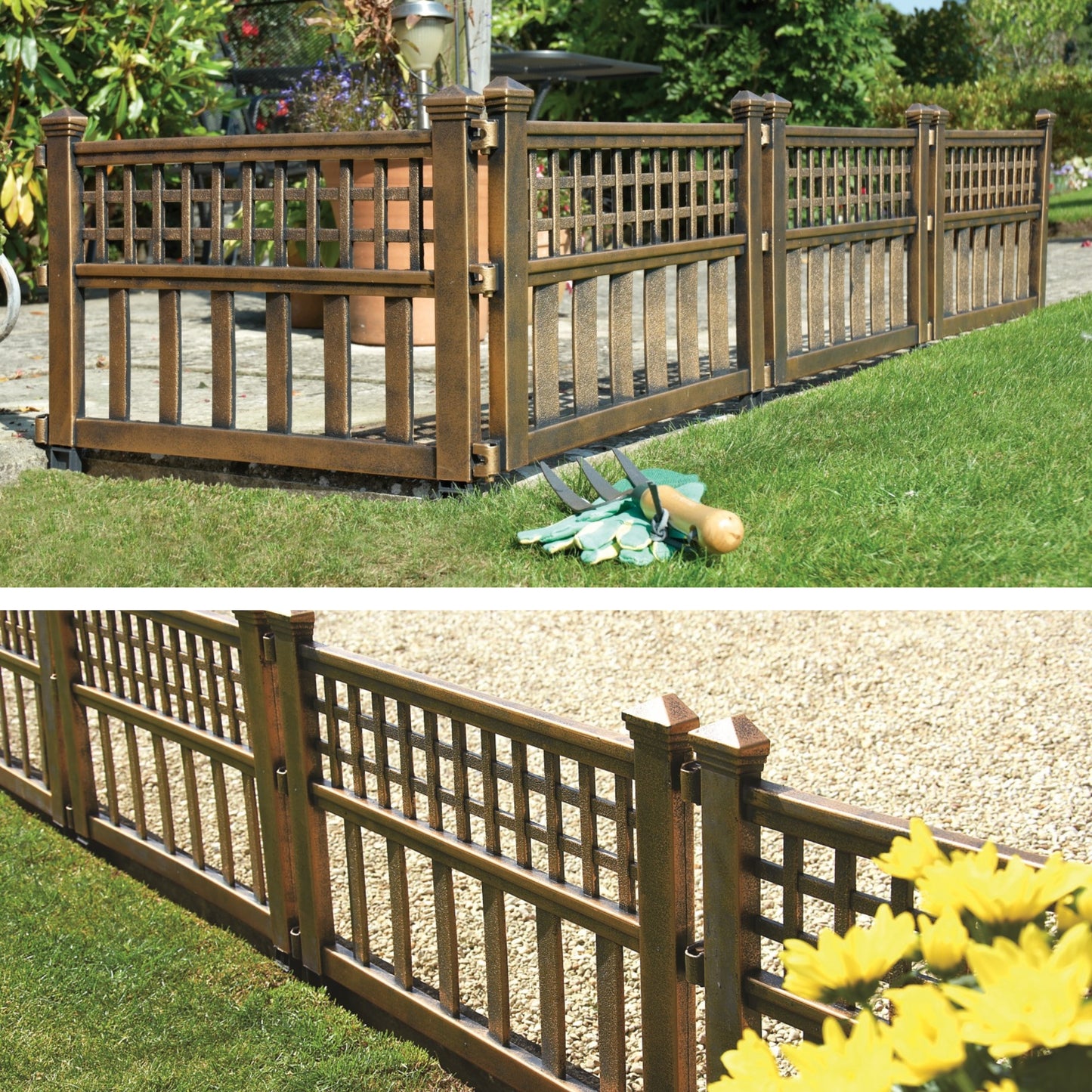 Pack of 4 Bronze Decorative Garden Fence Panels – Easy Fit Lawn & Border Edging (240cm Total)