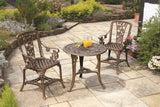 3-Piece Rose Bistro Patio Set with Armchairs – Lightweight UV-Stabilised Outdoor Furniture in Antique Bronze or Gunmetal Grey