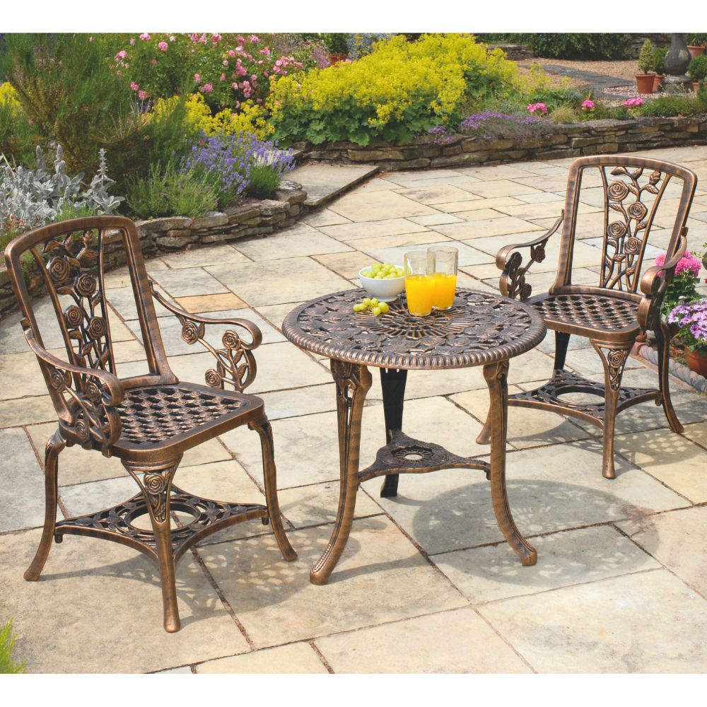 3-Piece Rose Bistro Patio Set with Armchairs – Lightweight UV-Stabilised Outdoor Furniture in Antique Bronze or Gunmetal Grey