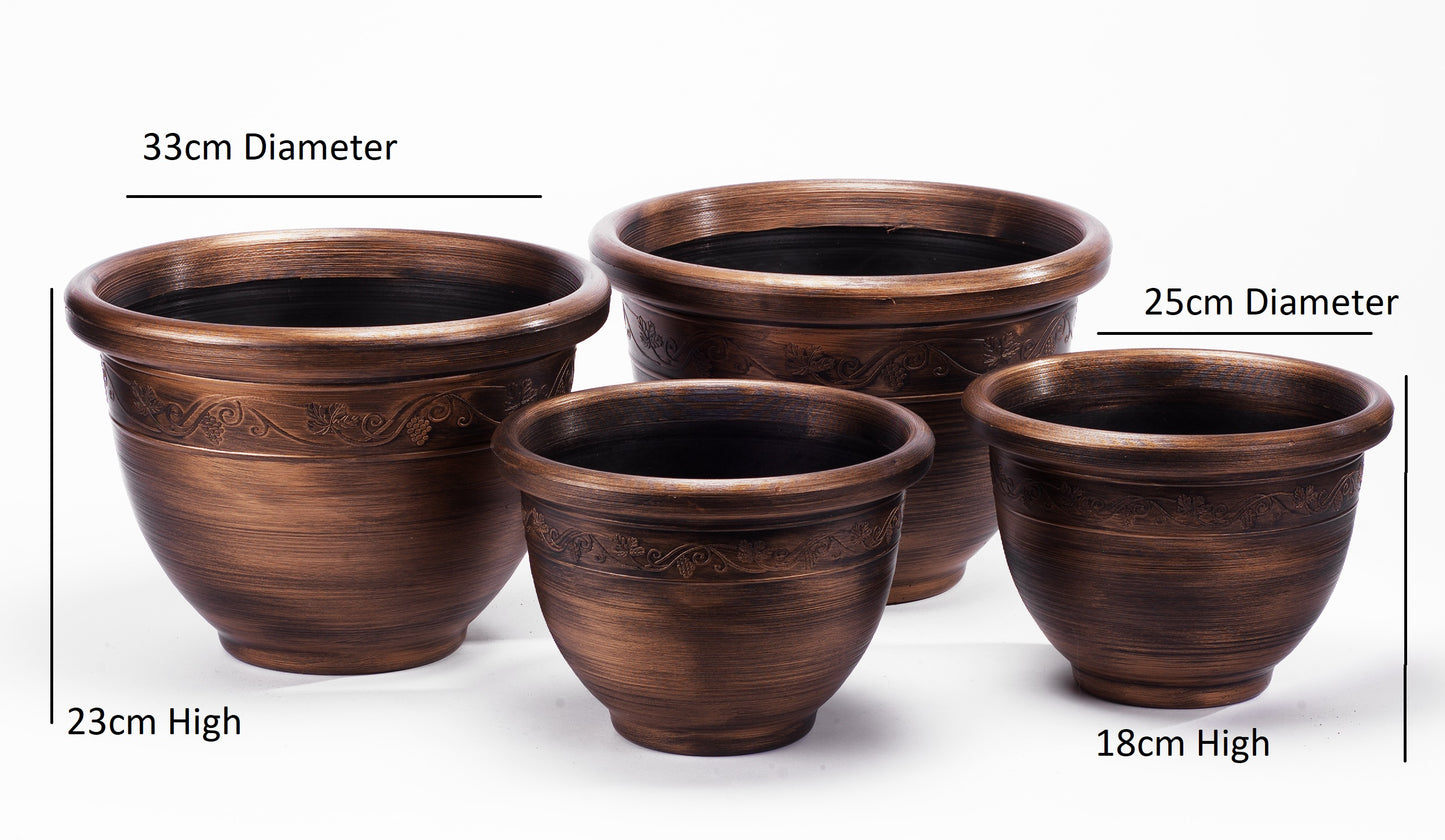 Pack of 4 Antique Style Wenlock Planters – UV-Resistant Garden Pots (Bronze Finish)