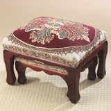 Elegant Nesting Footstools – Set of 2 Upholstered Ottoman Stools with Mahogany Legs