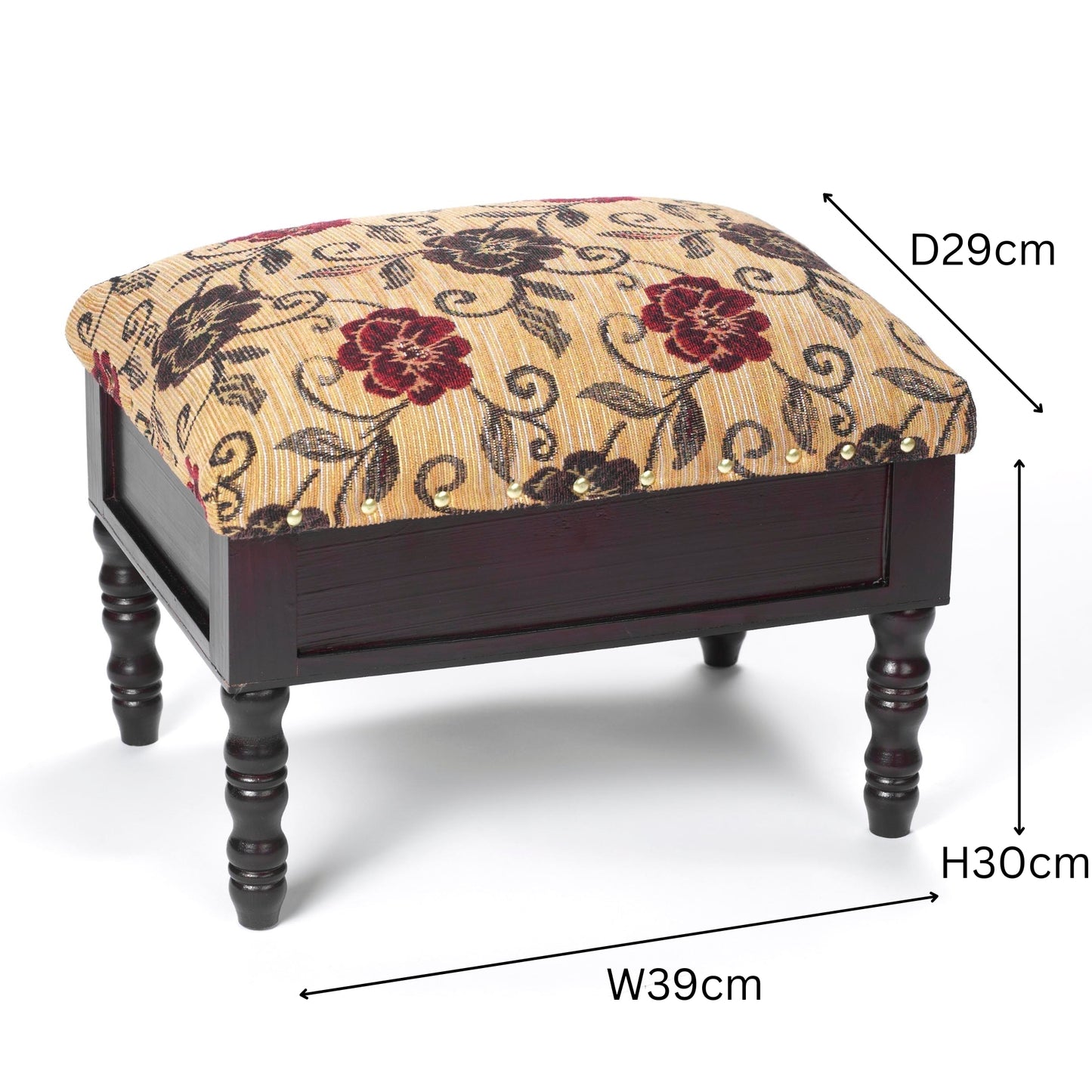 Floral Upholstered Storage Footstool – Compact Wooden Ottoman with Hidden Compartment