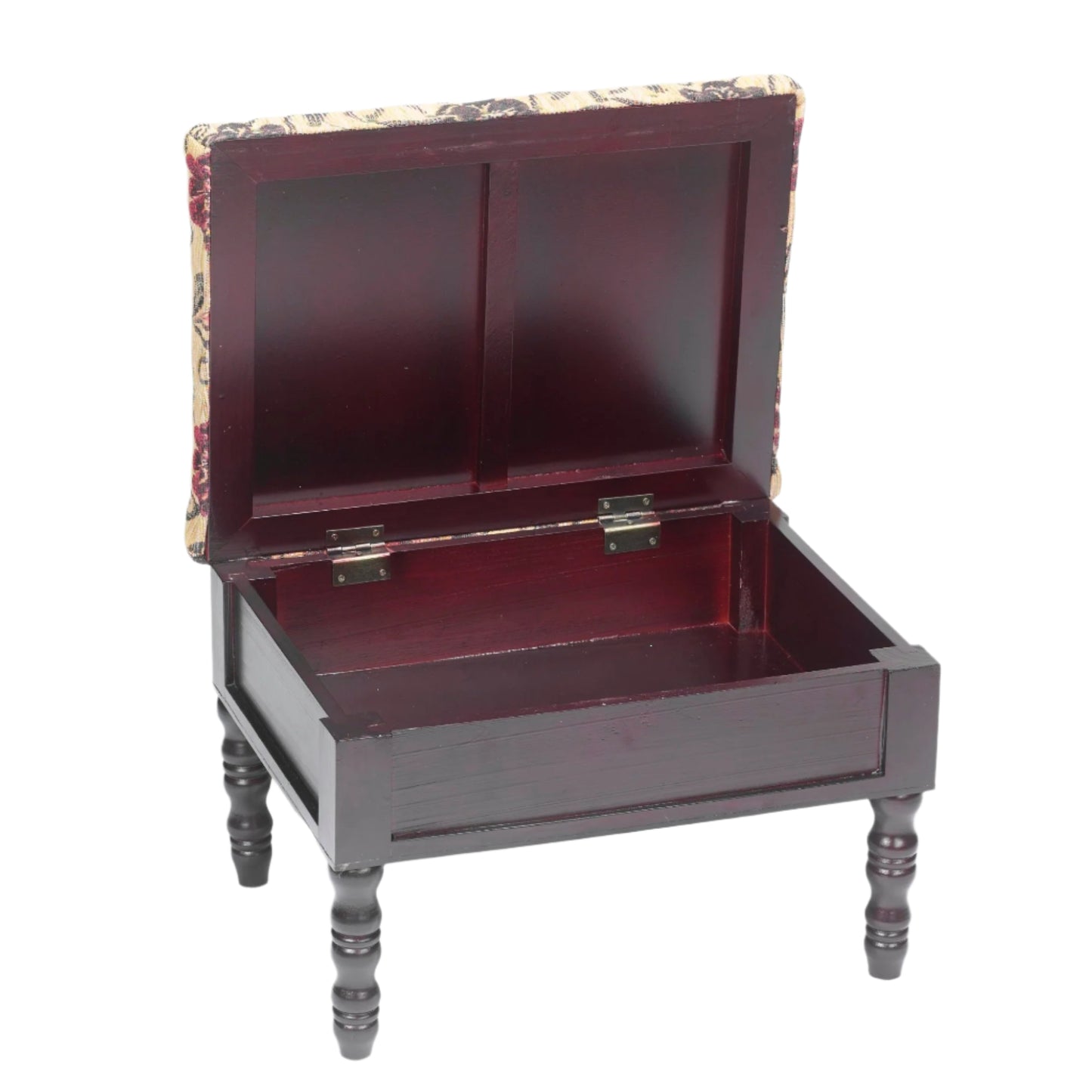 Floral Upholstered Storage Footstool – Compact Wooden Ottoman with Hidden Compartment