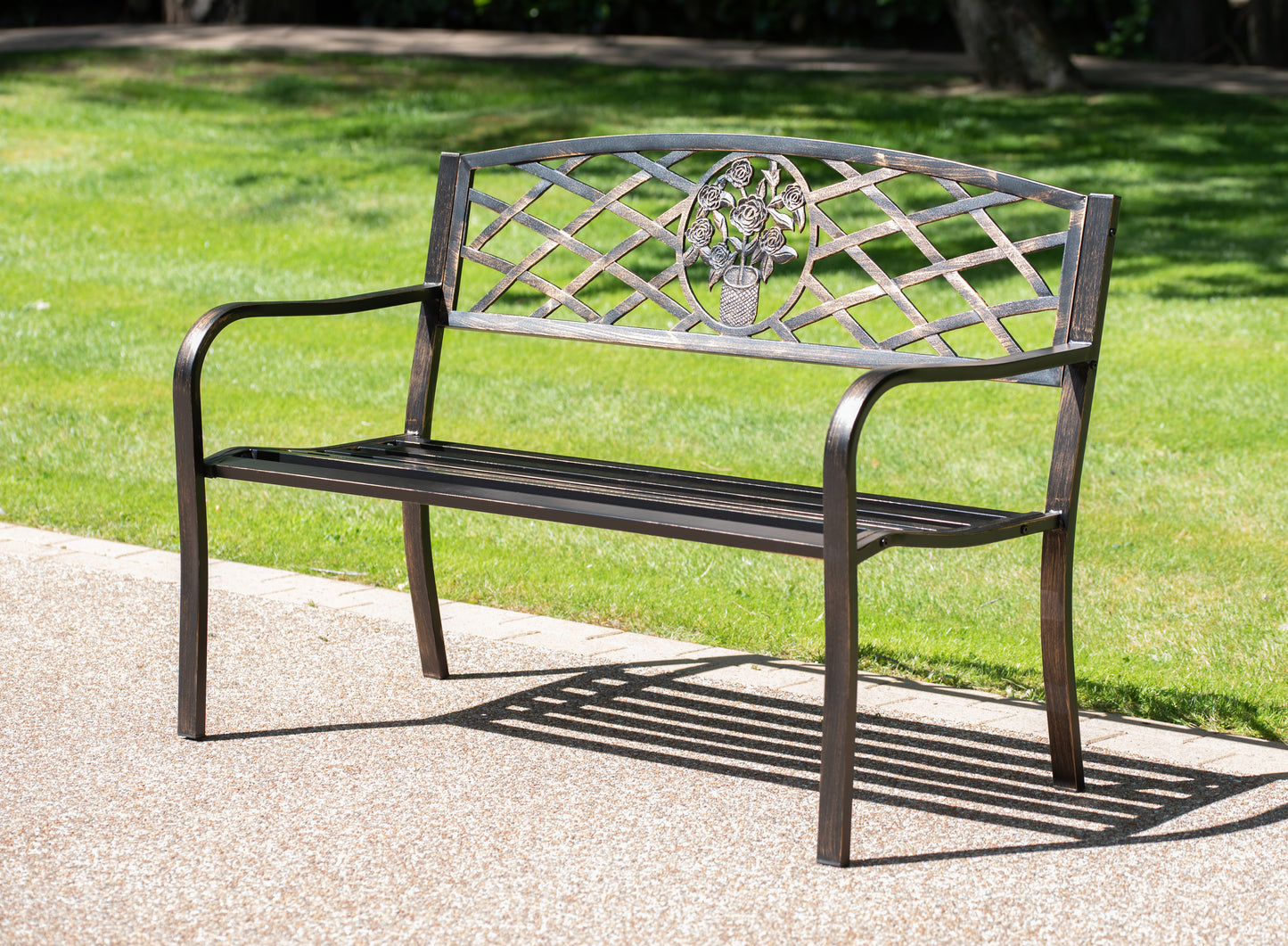 Coalbrookdale 2-Seater Garden Bench – Cast Iron Floral Backrest in Antique Bronze or Satin White