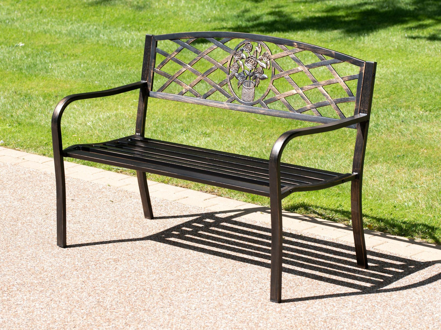 Coalbrookdale 2-Seater Garden Bench – Cast Iron Floral Backrest in Antique Bronze or Satin White