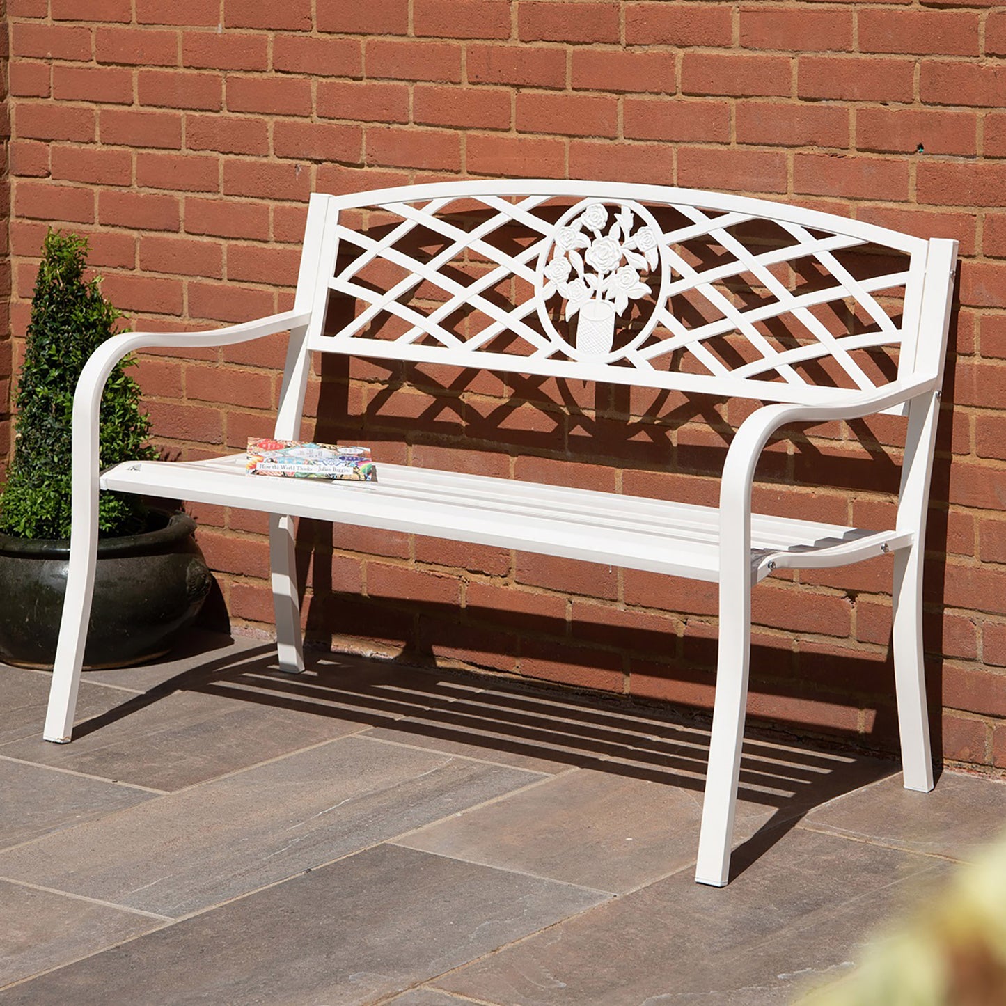 Coalbrookdale 2-Seater Garden Bench – Cast Iron Floral Backrest in Antique Bronze or Satin White