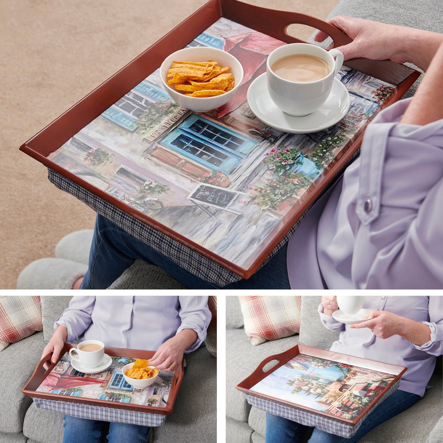 Set of 2 Padded Lap Trays – Comfortable Cushioned Trays for Eating, Reading & Working