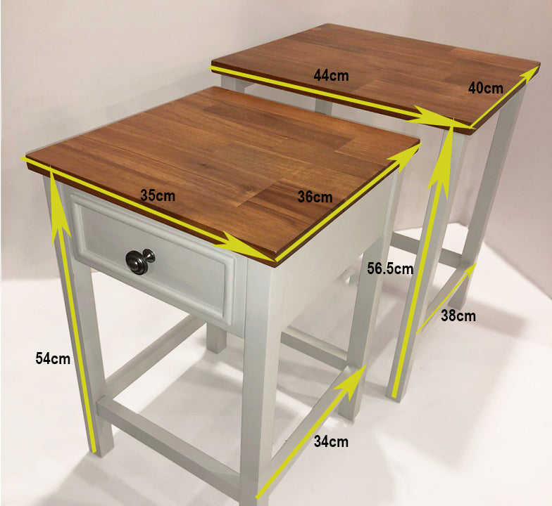 Set of 2 White and Oak-Effect Nesting Tables with Drawer – Space-Saving Design