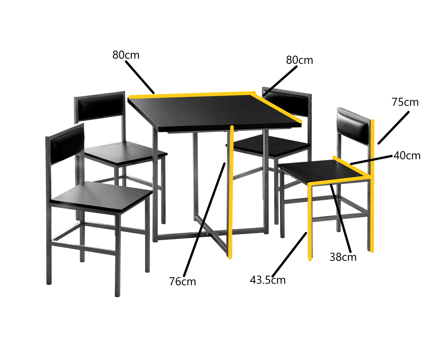 Space-Saving 4-Seater Compact Dining Set with Cushioned Chairs