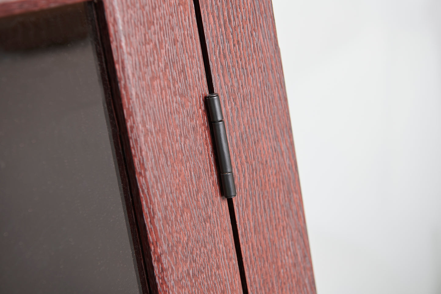Wood Effect Display Cabinet with Drawer – Adjustable Shelves & Perspex Doors in Oak or Mahogany