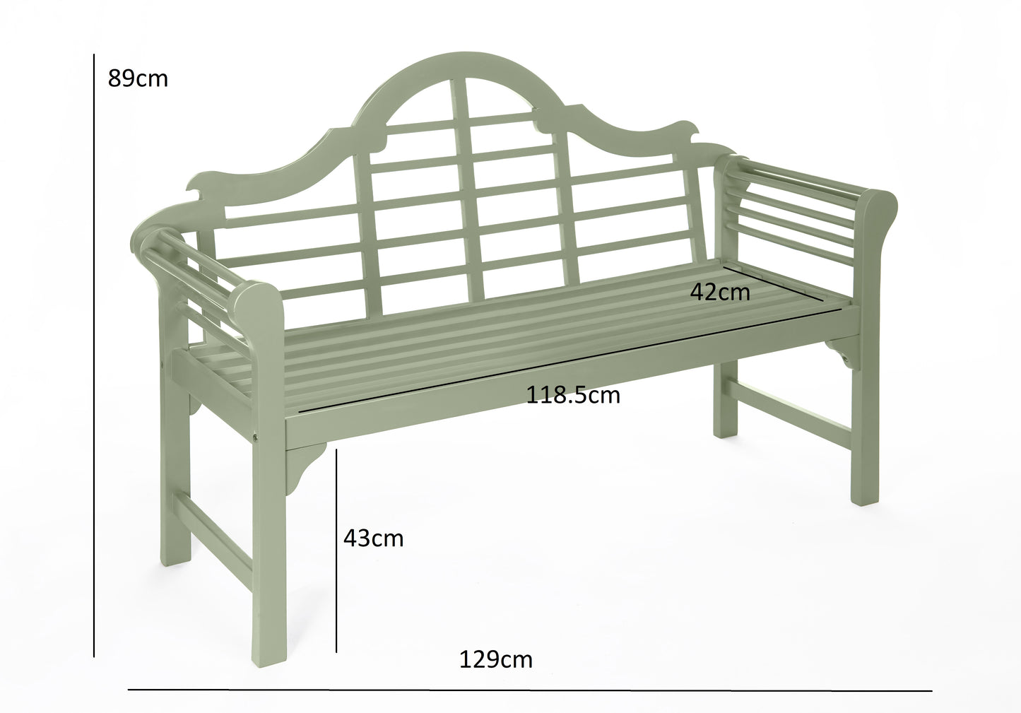 PU Coated Lutyens Style Garden Bench – FSC Acacia Hardwood in Light Grey or Sage Green Finish