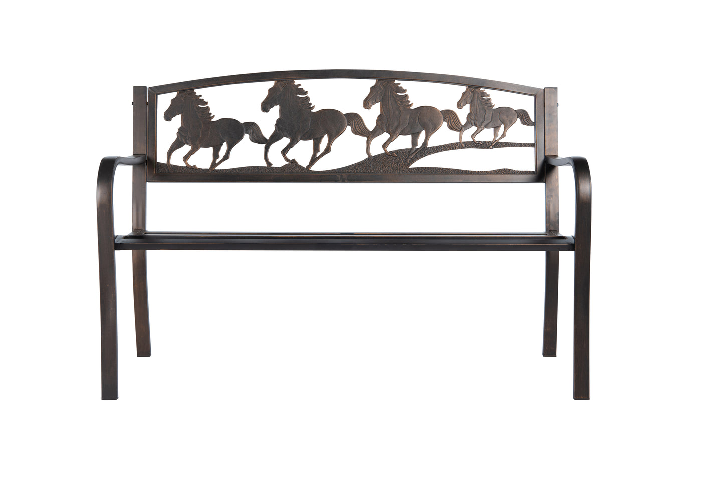 Horse Design 2-Seater Garden Bench – Cast Iron Backrest with Galloping Horses in Antique Bronze Finish