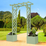Square Top Wooden Garden Arch with Integrated Planters – Firwood Trellis Frame for Climbing Plants