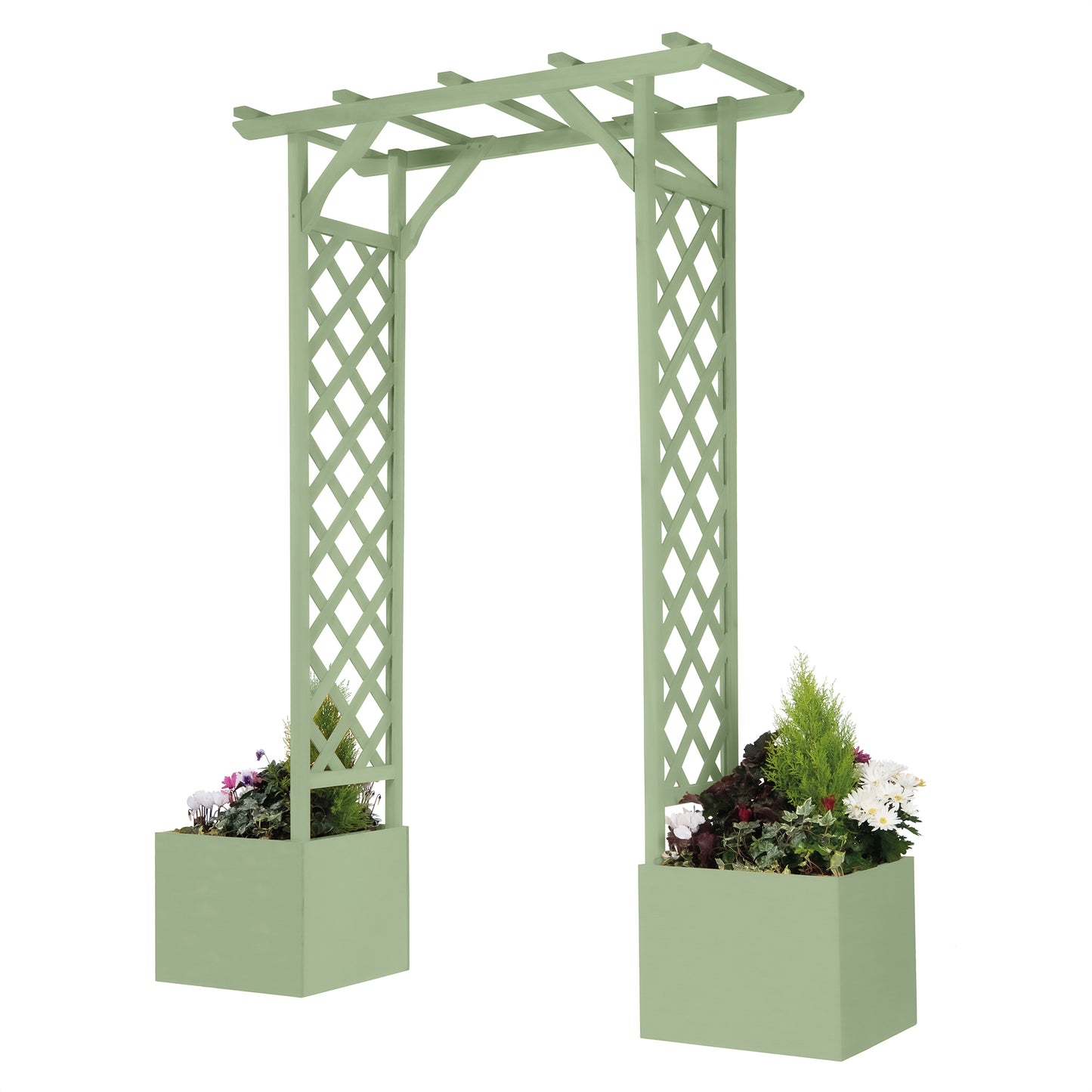 Square Top Wooden Garden Arch with Integrated Planters – Firwood Trellis Frame for Climbing Plants