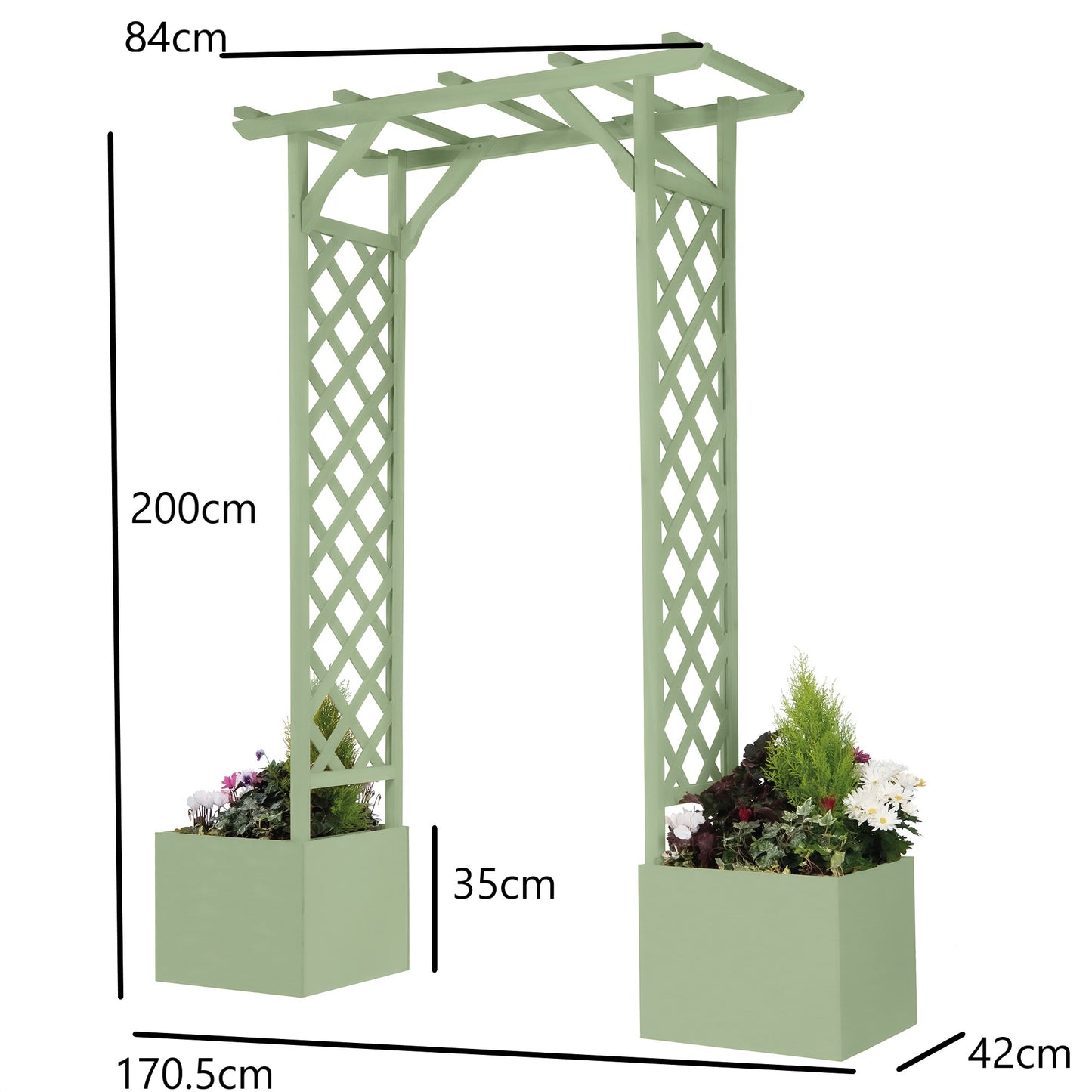 Square Top Wooden Garden Arch with Integrated Planters – Firwood Trellis Frame for Climbing Plants