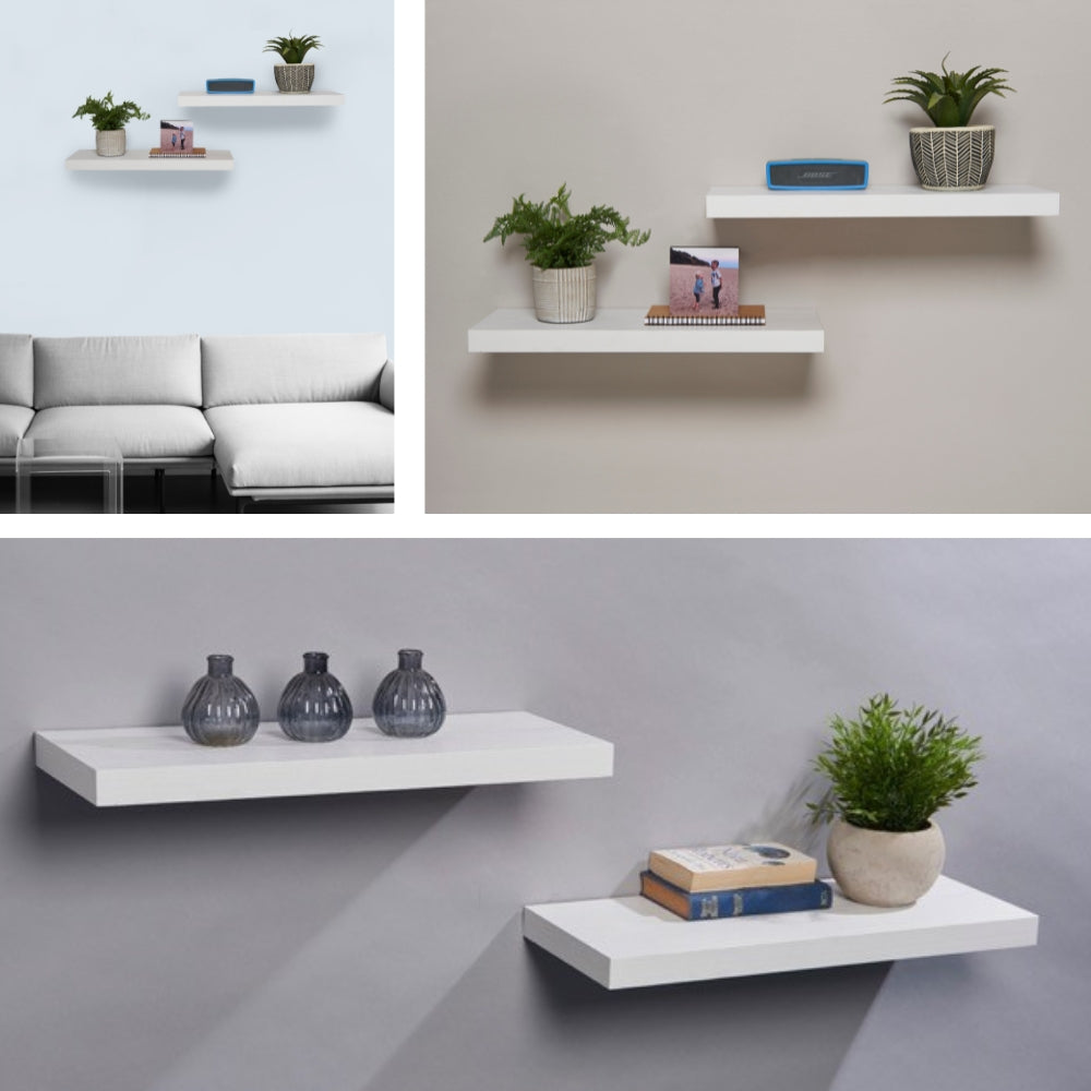 Pack of 2 Easy Fit Floating Shelves – 40cm or 60cm in White or Light Oak Finish