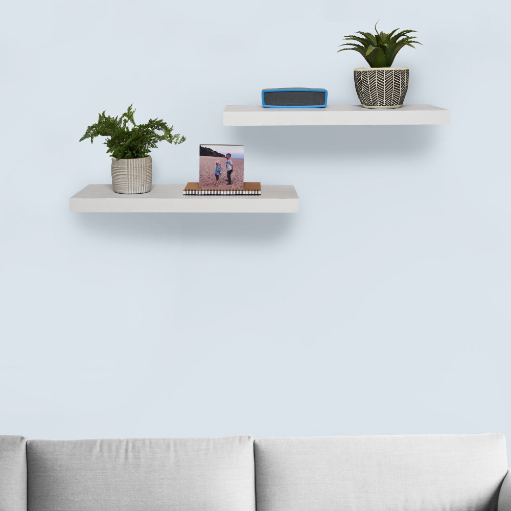 Pack of 2 Easy Fit Floating Shelves – 40cm or 60cm in White or Light Oak Finish