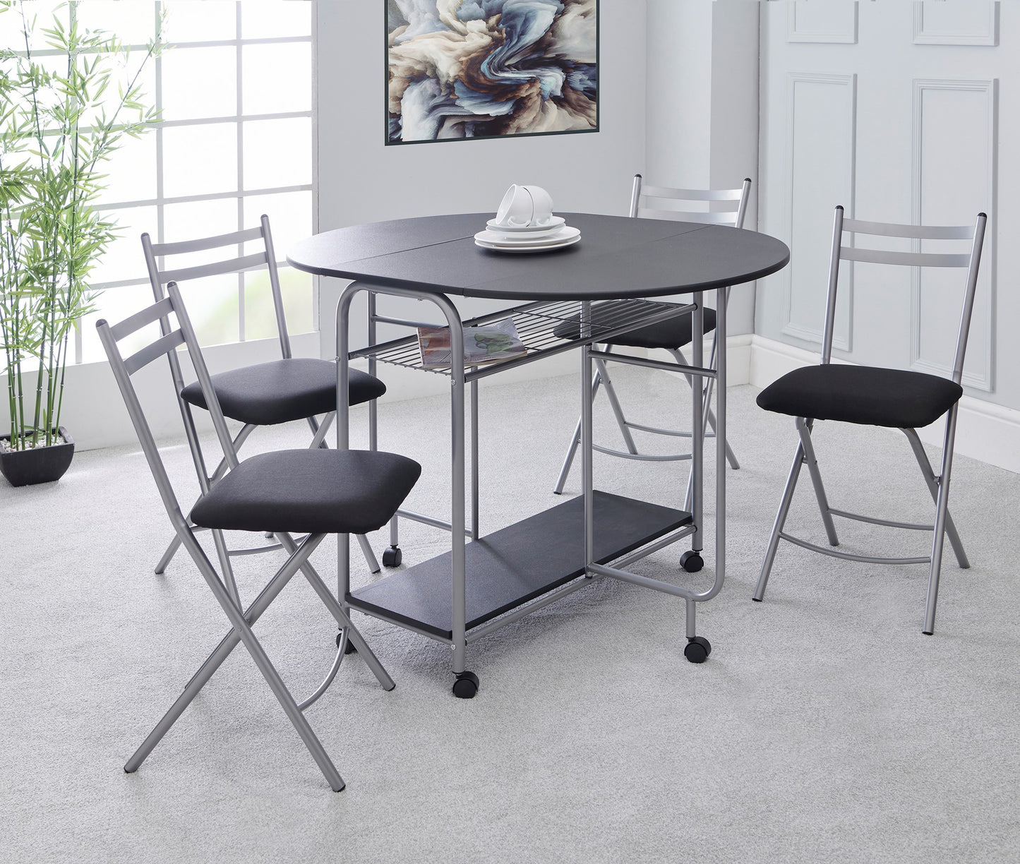 Stowaway Folding 4-Seater Dining Set with Drop-Leaf Table – Space-Saving Design