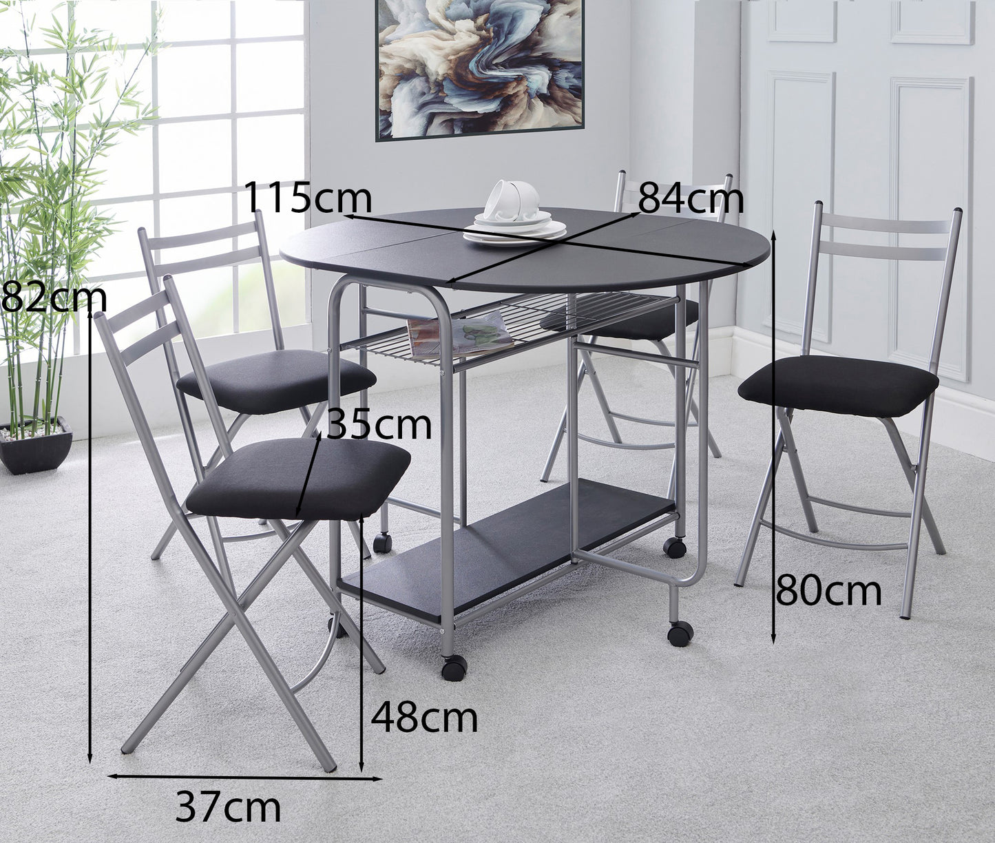 Stowaway Folding 4-Seater Dining Set with Drop-Leaf Table – Space-Saving Design