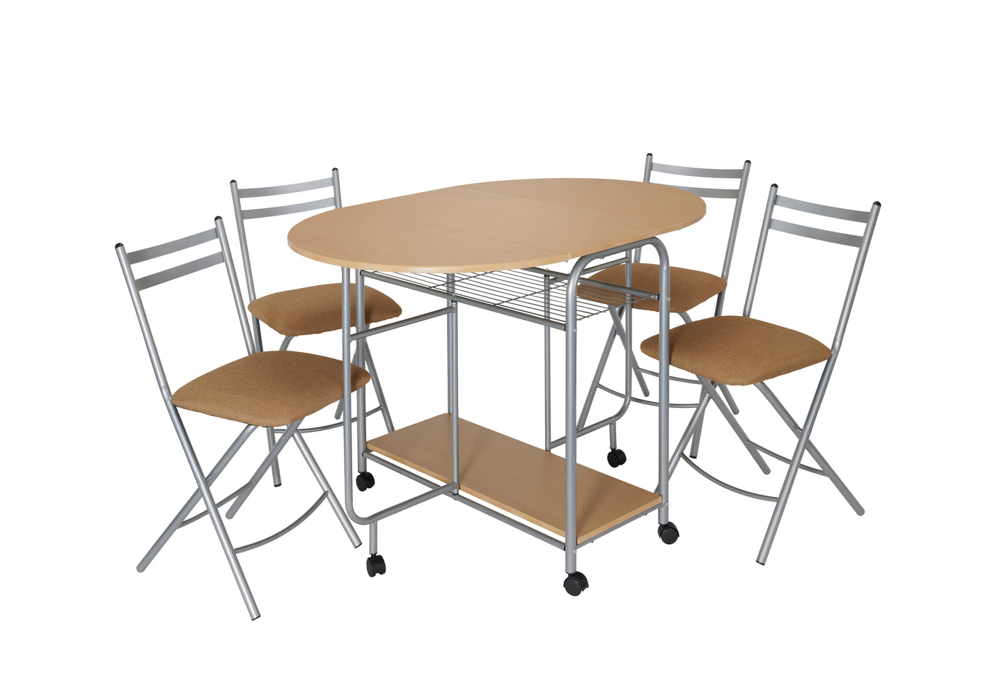 Stowaway Folding 4-Seater Dining Set with Drop-Leaf Table – Space-Saving Design
