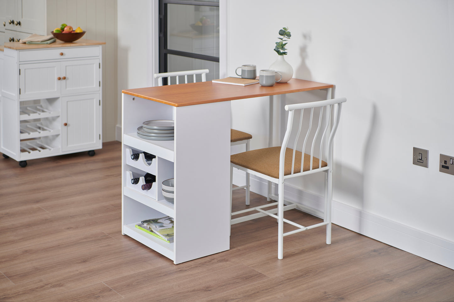 Space-Saving Bistro Dining Set for Two with Built-In Storage & Wine Rack
