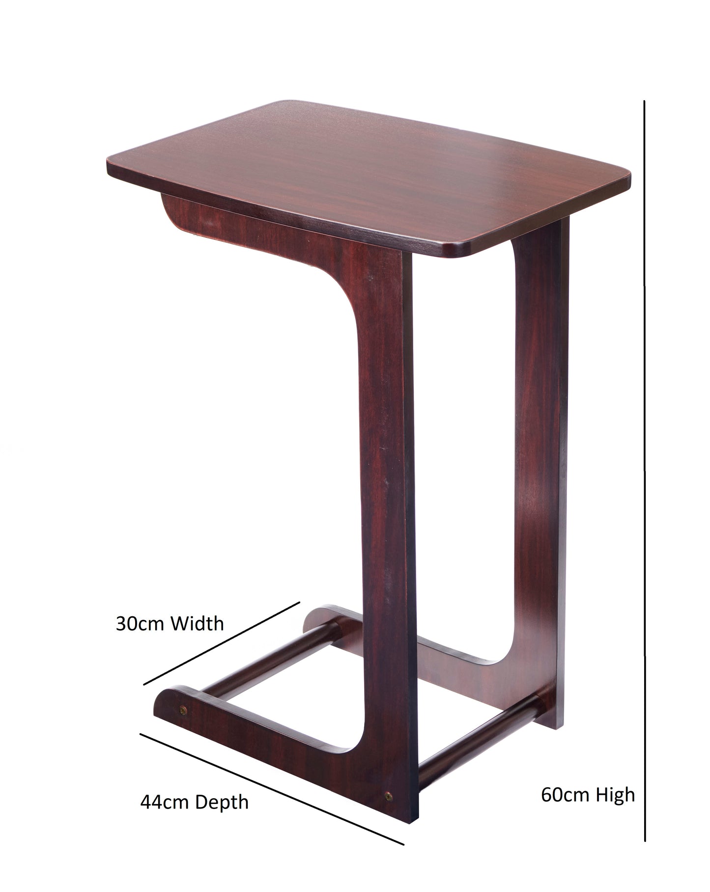 Compact C-Shaped Sofa Side Table in Mahogany or Oak – Stylish & Versatile Design