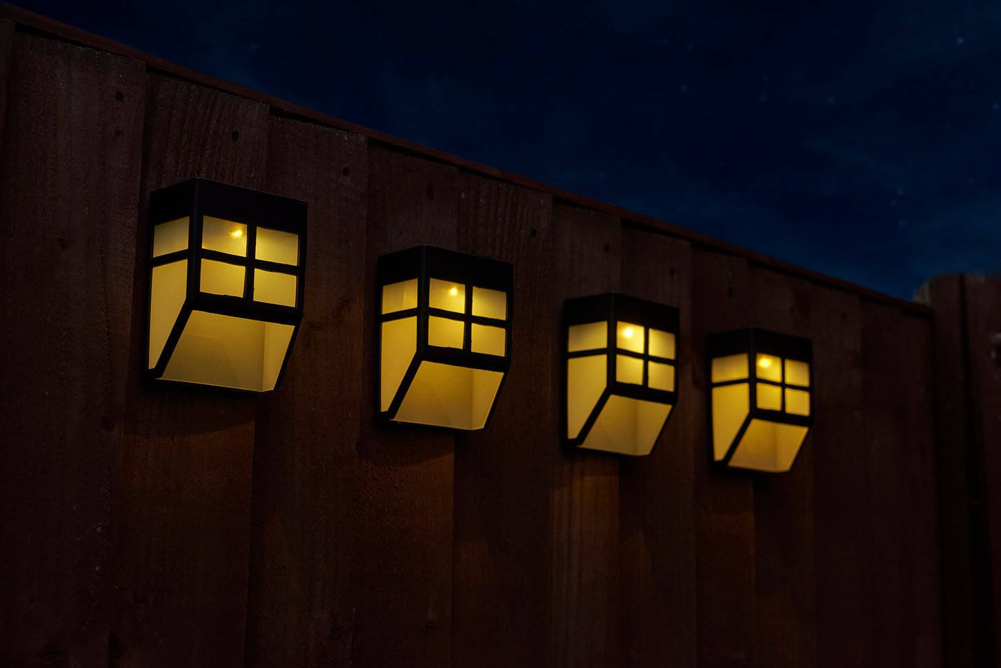 Pack of 4 Modern LED Solar Fence & Wall Lights with Auto Sensor