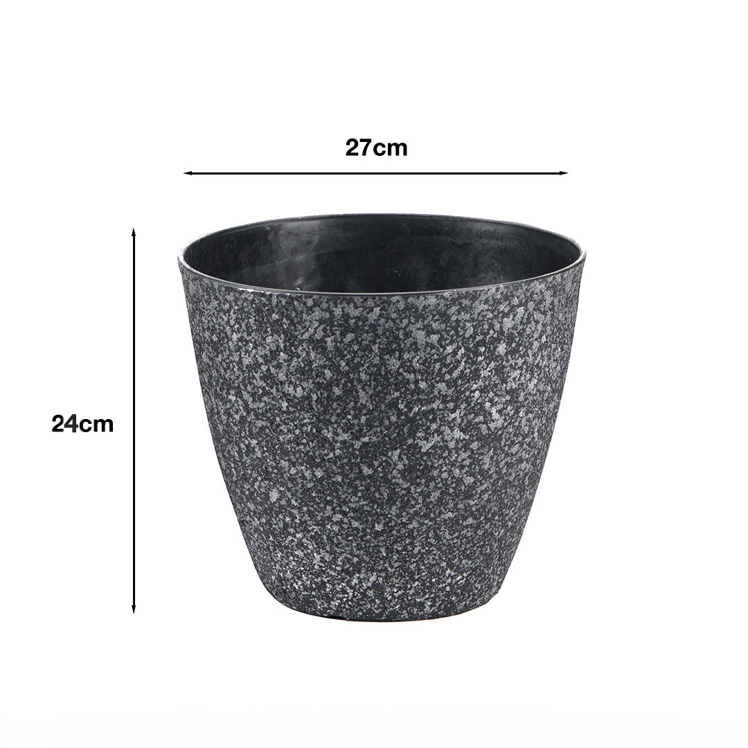 Pack of 4 Lightweight Black Granite Effect Garden Planters – Outdoor Pots