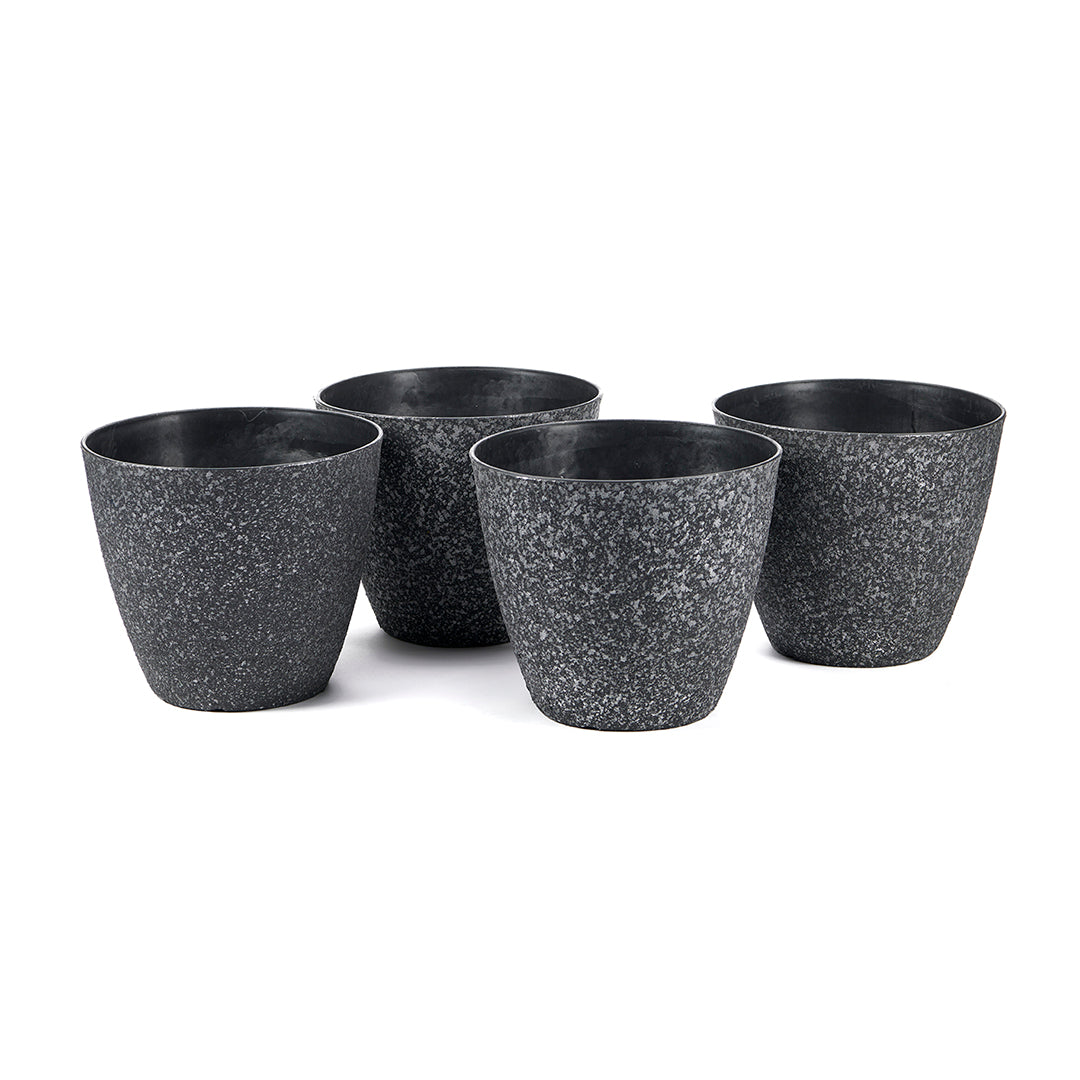 Pack of 4 Lightweight Black Granite Effect Garden Planters – Outdoor Pots