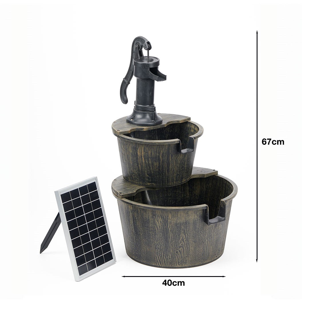 Rustic Solar Barrel Water Fountain with Cascading Pump Feature