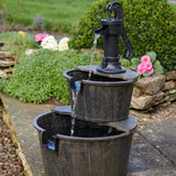 Rustic Solar Barrel Water Fountain with Cascading Pump Feature