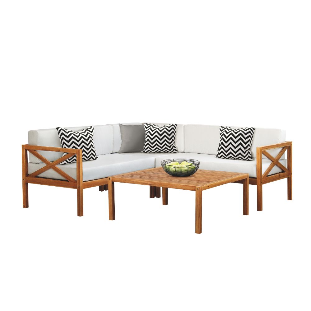 Kemberton Outdoor Wooden Corner Sofa Set with Cushions & Coffee Table – Sustainable Acacia Wood