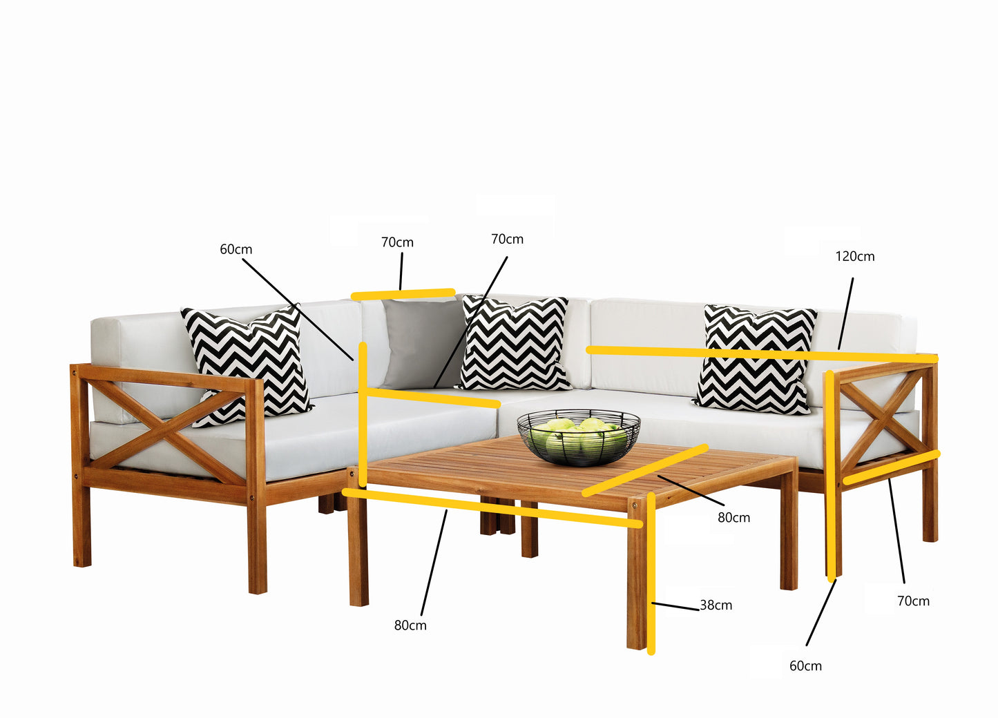 Kemberton Outdoor Wooden Corner Sofa Set with Cushions & Coffee Table – Sustainable Acacia Wood