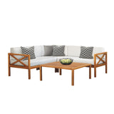 Kemberton Outdoor Wooden Corner Sofa Set with Cushions & Coffee Table – Sustainable Acacia Wood