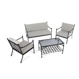 Doverdale Outdoor Steel Sofa Set with Cushions & Glass Coffee Table – Elegant Garden or Conservatory Seating