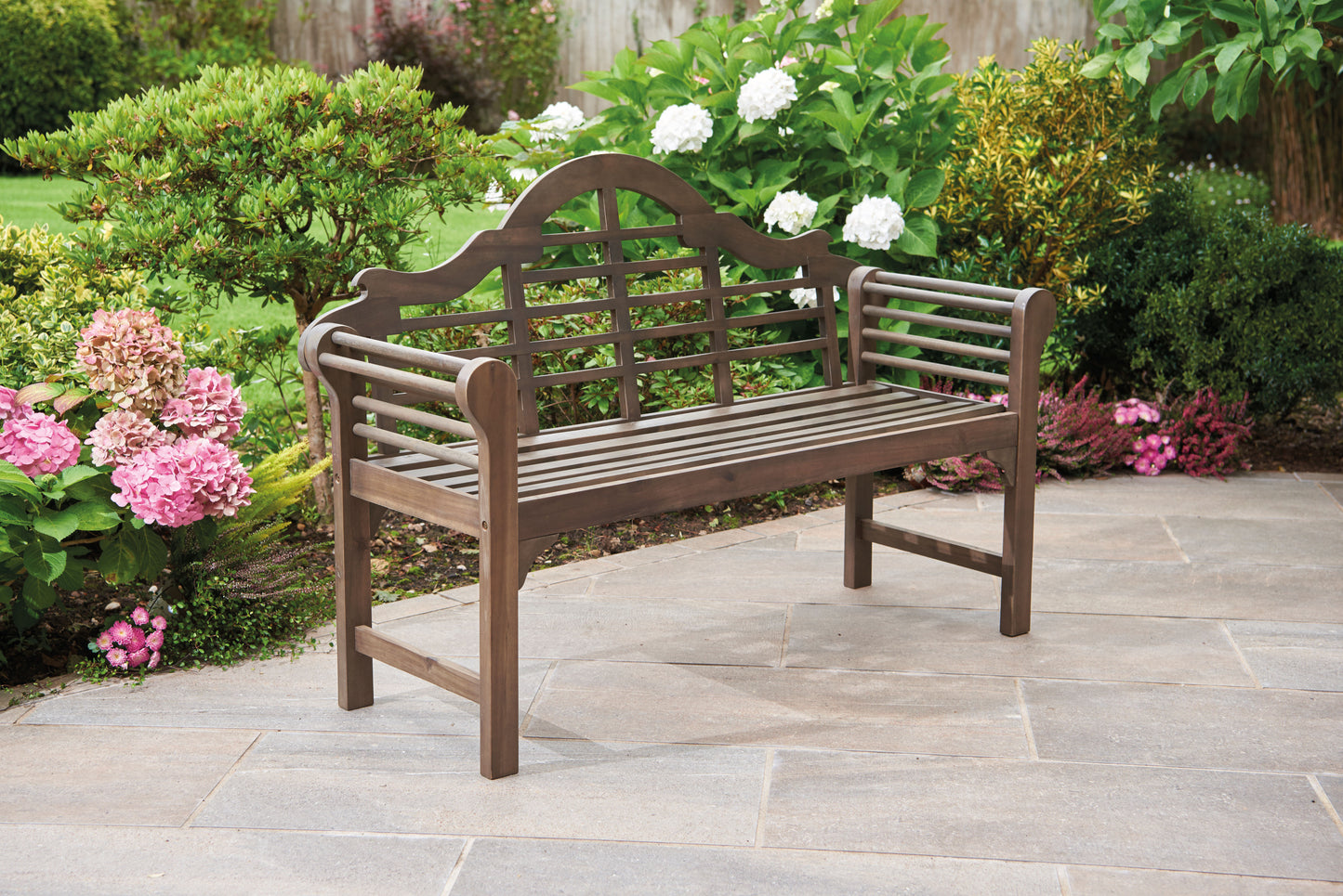 Lutyens Style Garden Bench – Sustainable Acacia Hardwood Outdoor Seat in Chestnut, White or Natural Finish