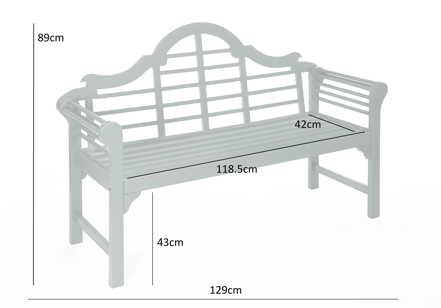 PU Coated Lutyens Style Garden Bench – FSC Acacia Hardwood in Light Grey or Sage Green Finish