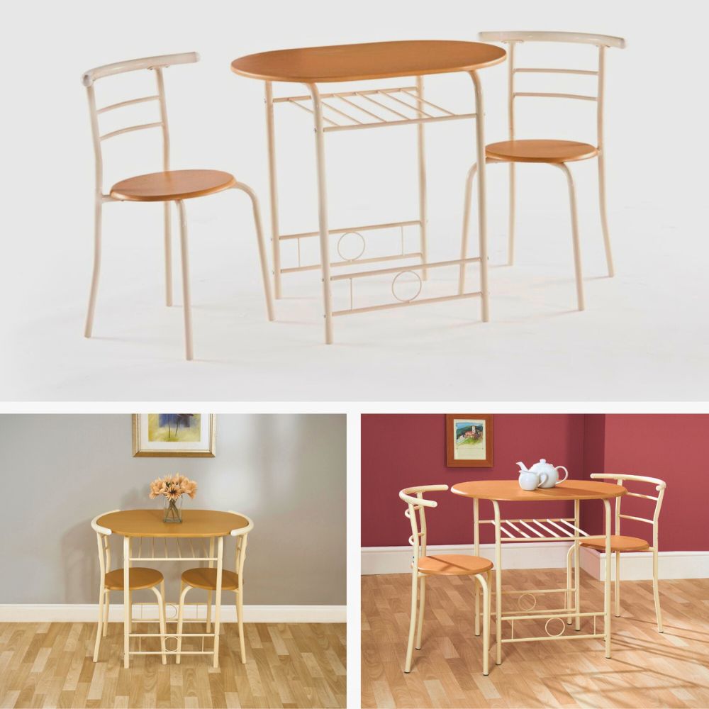 Stylish 2-Seater Compact Dining Set with Storage Shelf – Ideal for Small Spaces