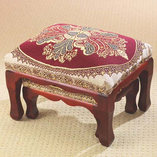 Elegant Nesting Footstools – Set of 2 Upholstered Ottoman Stools with Mahogany Legs