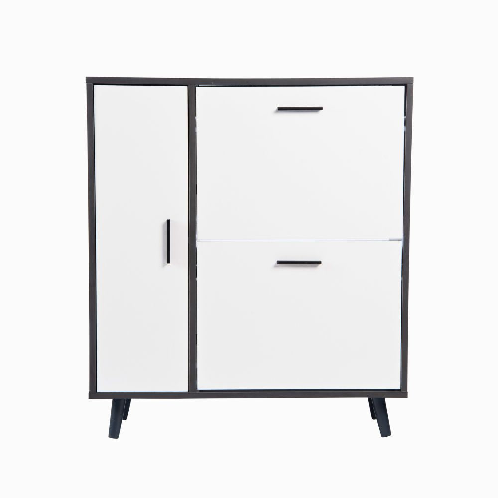 Modern Grey & White Shoe Storage Cabinet with Cupboard – Holds 10+ Pairs