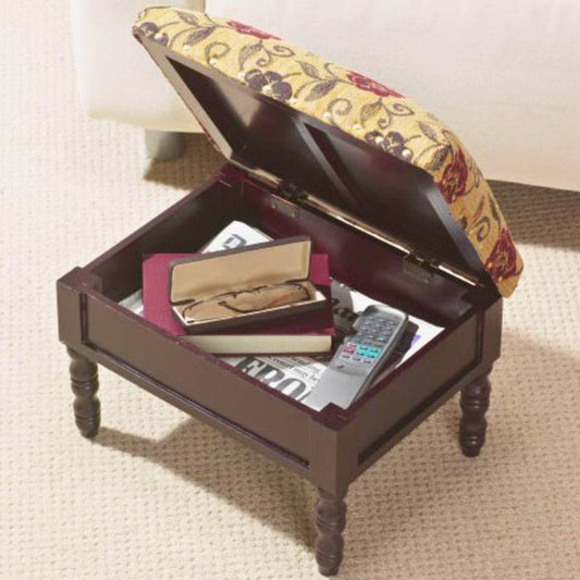 Floral Upholstered Storage Footstool – Compact Wooden Ottoman with Hidden Compartment