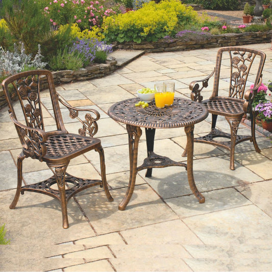 Greenhurst 3-Piece Rose Bistro Patio Set with Armchairs in Antique Bronze or Gunmetal Grey