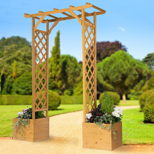Square Top Wooden Garden Arch with Integrated Planters