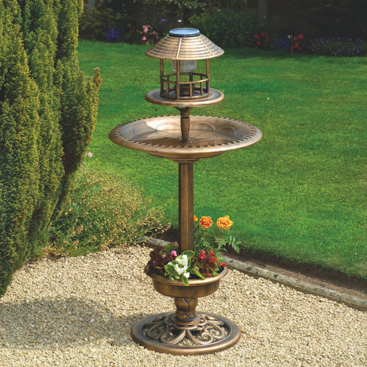 Solar-Powered Bird Bath and Planter with Lantern Top – 107cm Height